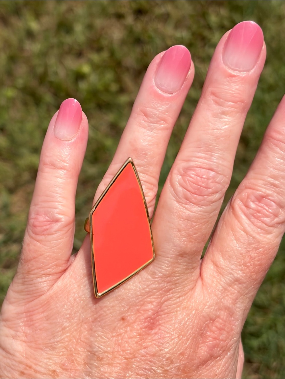 Belle Noel Kim Kardashian Asymmetrical Diamond Shaped Gold Plated Coral Enameled